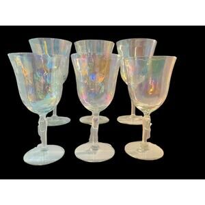 6 Fostoria Crystal Pearl Shell Iridescent Wine Glasses Loop Optics